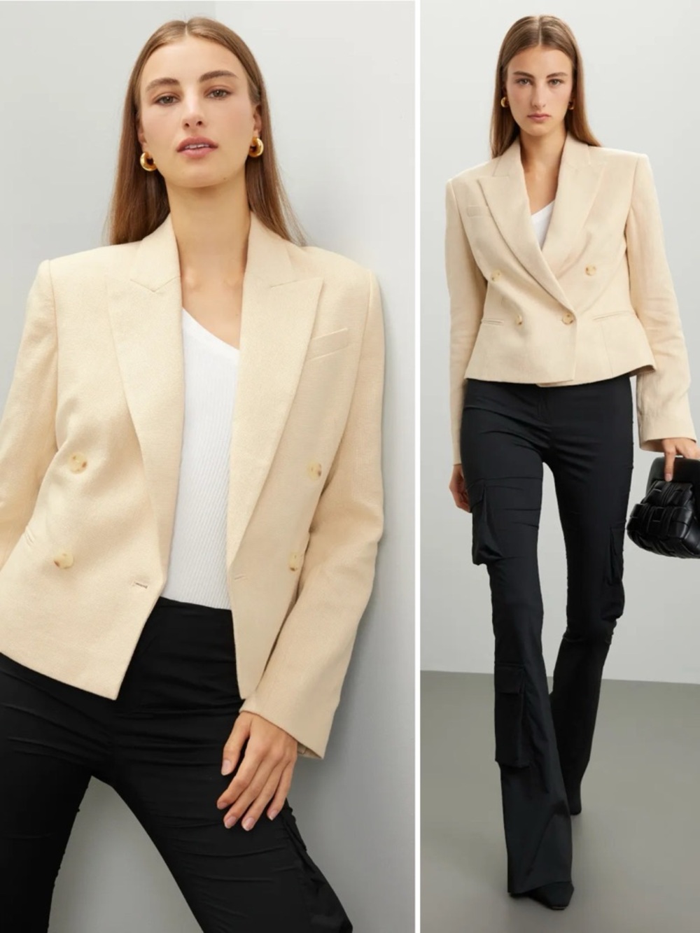 A.L.C. River Double Breasted Cropped Linen Oversized Blazer Jacket \\ 4